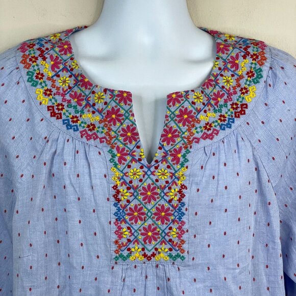 Talbots Embroidered Peasant Top NWT PXL Floral Pullover Colorful Crisp Travel - Picture 2 of 11
